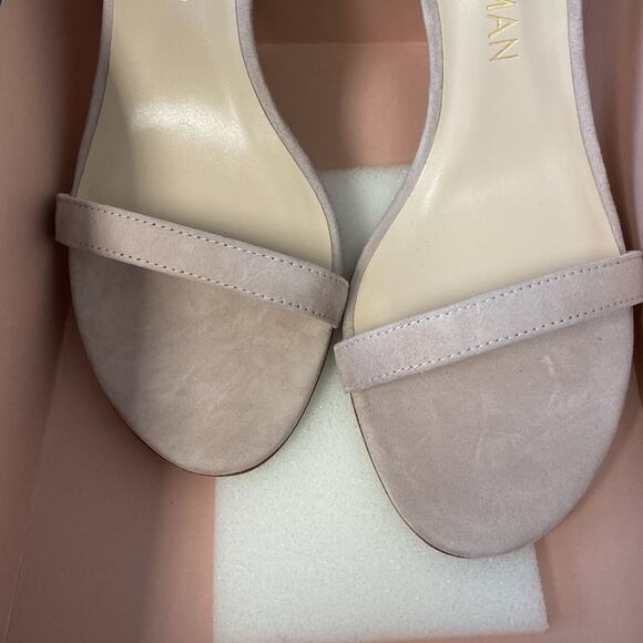 New Stuart Weitzman Nunaked Neutral Suede Classic Heel Sandals Size 10 - Picture 9 of 15